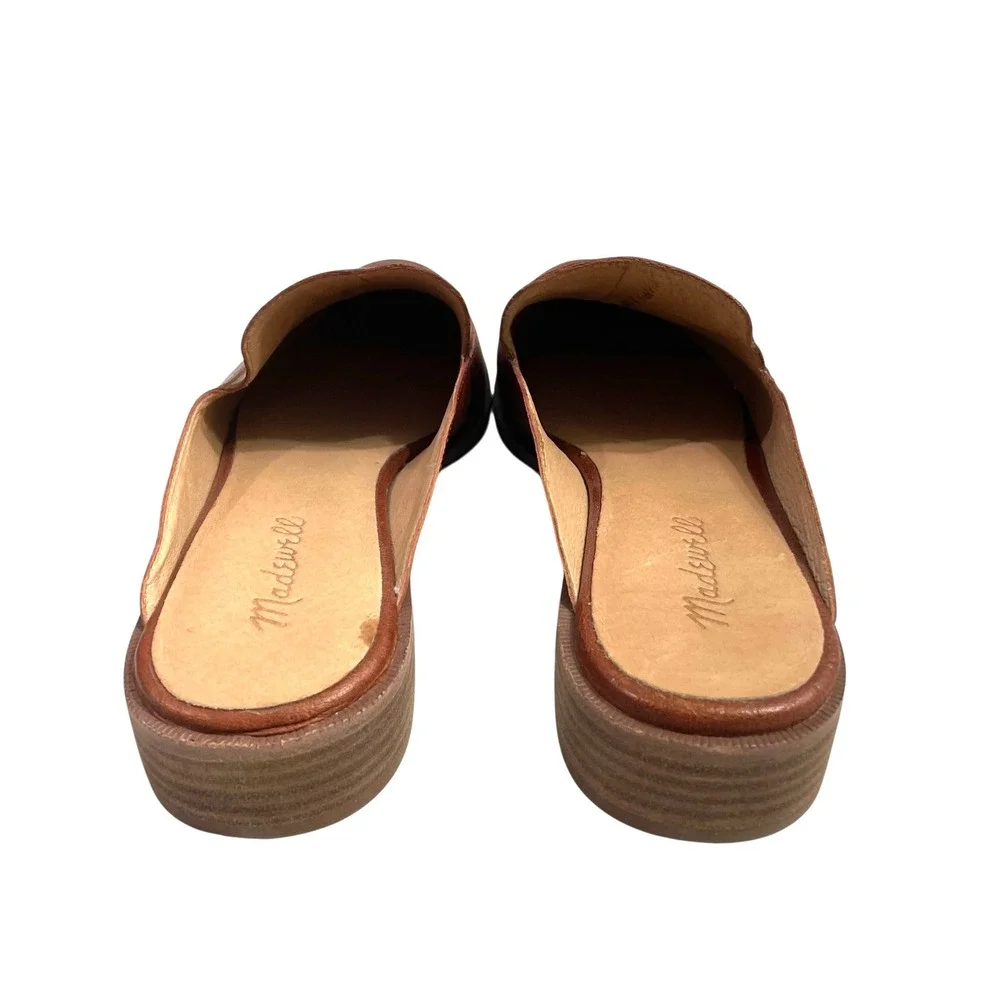 Madewell The Frances slide on leather‎ Loafer Mule Size 8 cognac brown